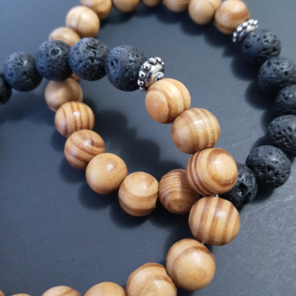 2 Pack - New Big Wood Lava Rock Healing Bracelet - Picture 4 of 4